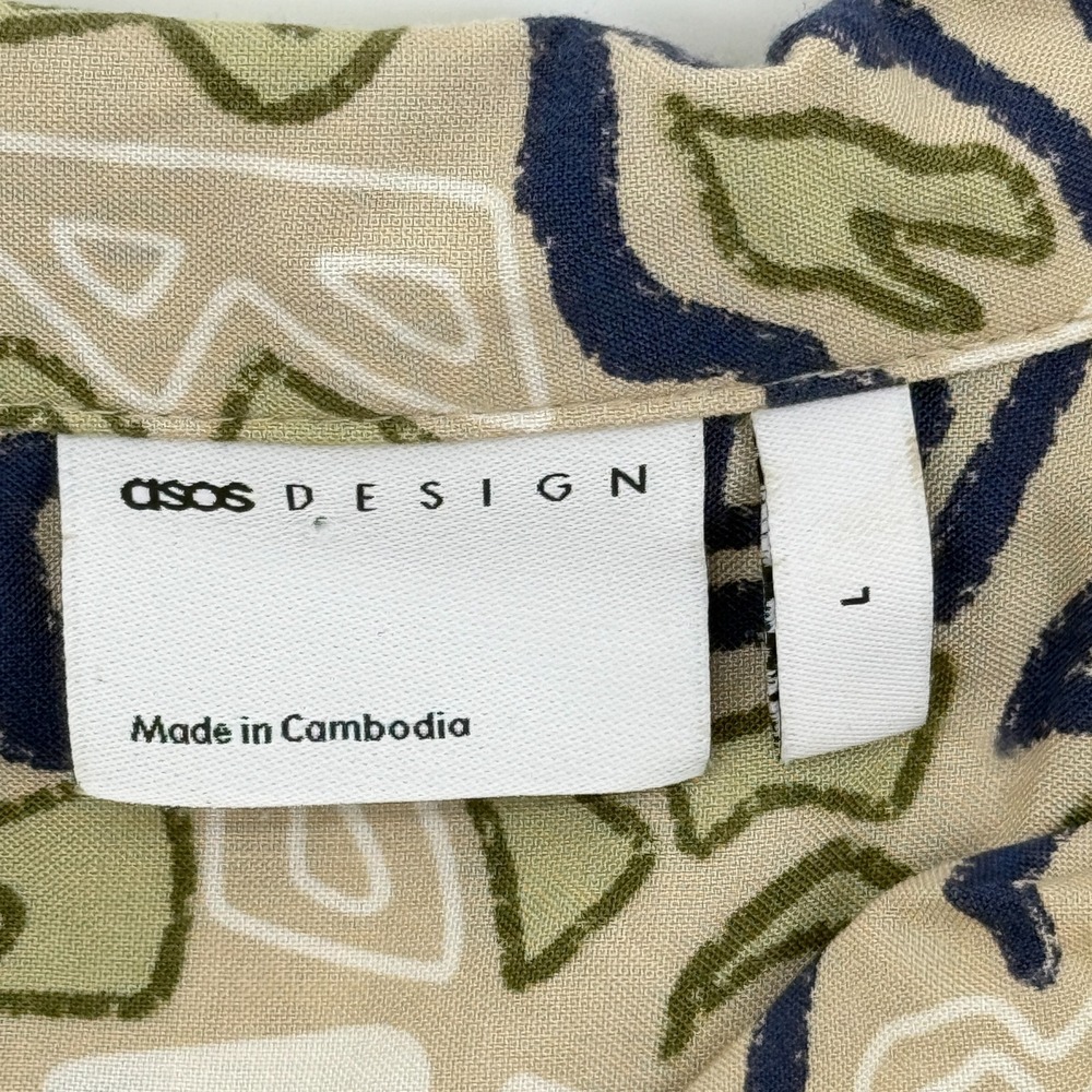 ASOS DESIGN Boxy Revere Shirt Men Large Oversized Viscose Green Hawaiian Floral - Picture 3 of 8